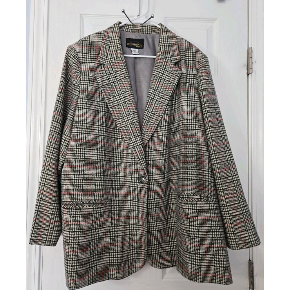 Requirements Womans Wool Blend Plaid Blazer One Button Size 20W